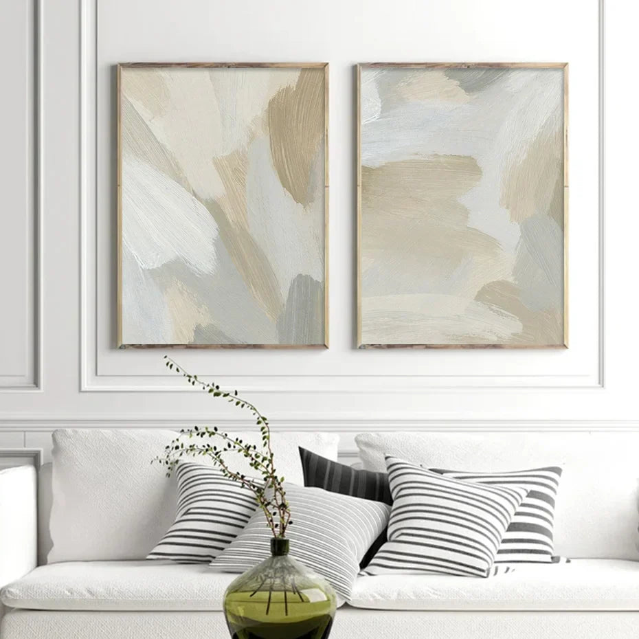 Nøytrale Farger Abstrakt Tykk Pensel Maleri Veggkunst Fin Kunst Lerret Utskrifter Plakater Bilder For Moderne Stue Soverom Kunst Dekor | Skanto