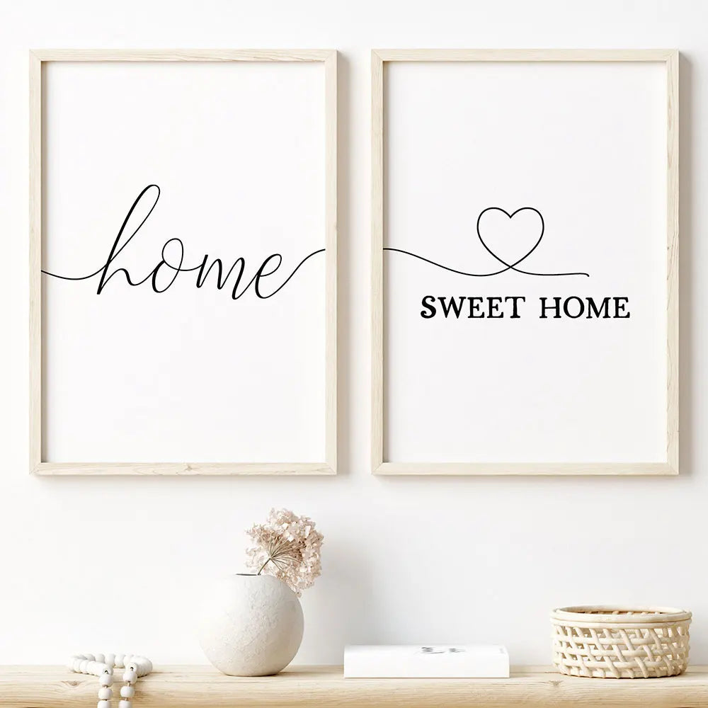Home Sweet Home Svart Hvit Sitater Plakater Veggkunst Fine Art Lerret Utskrifter Minimalistisk Nordisk Bilder For Enkel Stueinredning | Skanto