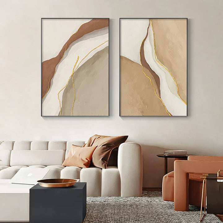 Moderne Geomorfiske Abstrakte Veggkunst Kunsttrykk Grå Beige Brun Lerretsbilder For Stue Moderne Hjem Interiør Dekor | Skanto