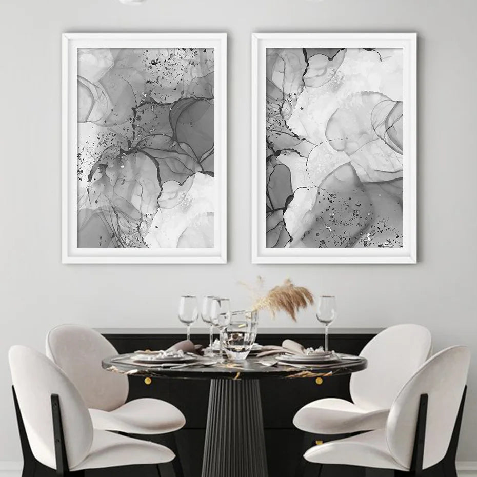 Moderne Grå Flytende Marmor Print Veggkunst Fine Art Lerretsutskrifter Abstrakt Svart Hvit Plakatbilder For Stue Hjemmekontor Kunst Dekor | Skanto