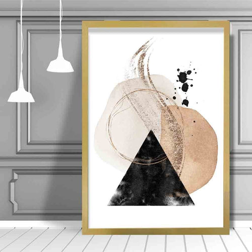 Abstrakt geometrisk kunsttrykk i svart og gull nr. 2