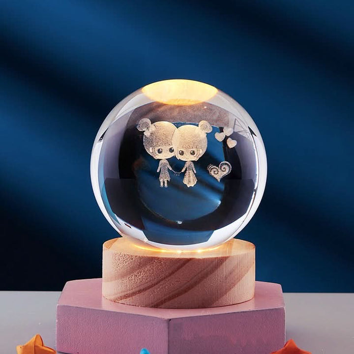 Skanto | Elegant 3D LED nattlampe med glitrende krystallskinn