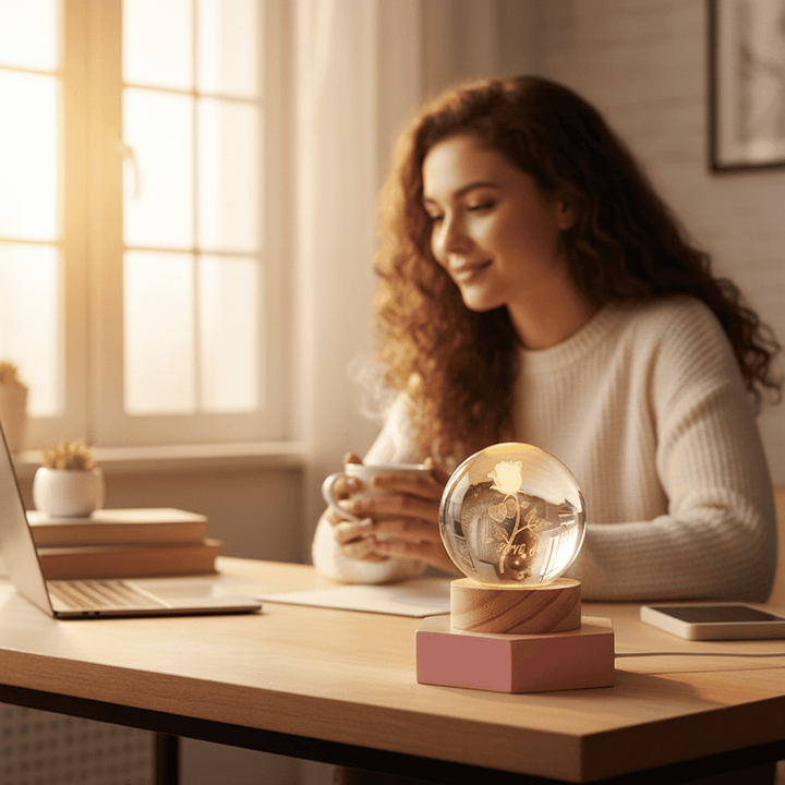 Skanto | Elegant 3D LED nattlampe med glitrende krystallskinn