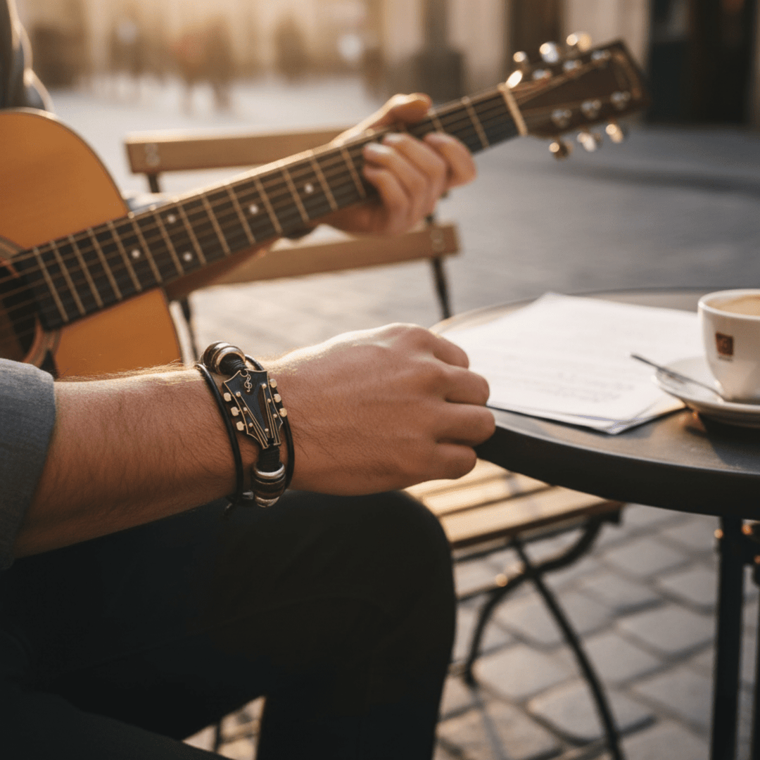 Lederarmband med Gitarrenmotiv