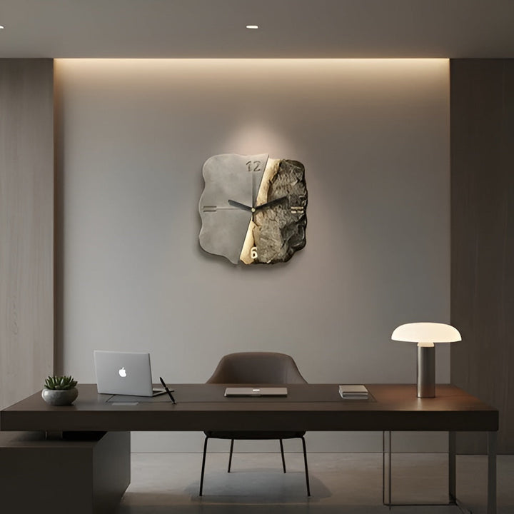 Veggklokke i sandstein – Moderne 3D-design | Dekorativt tilbehør til stuer og kontorer