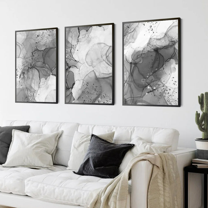 Moderne Grå Flytende Marmor Print Veggkunst Fine Art Lerretsutskrifter Abstrakt Svart Hvit Plakatbilder For Stue Hjemmekontor Kunst Dekor | Skanto