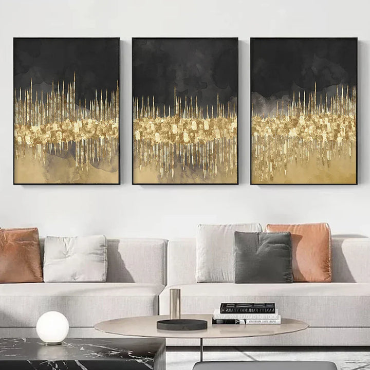 Abstract Golden Cityscape På Svart Akvarell Lerret Trykk Vegg Kunst Lys Luksus Bilder For Stue Soverom Hjemmekontor Dekor | Skanto