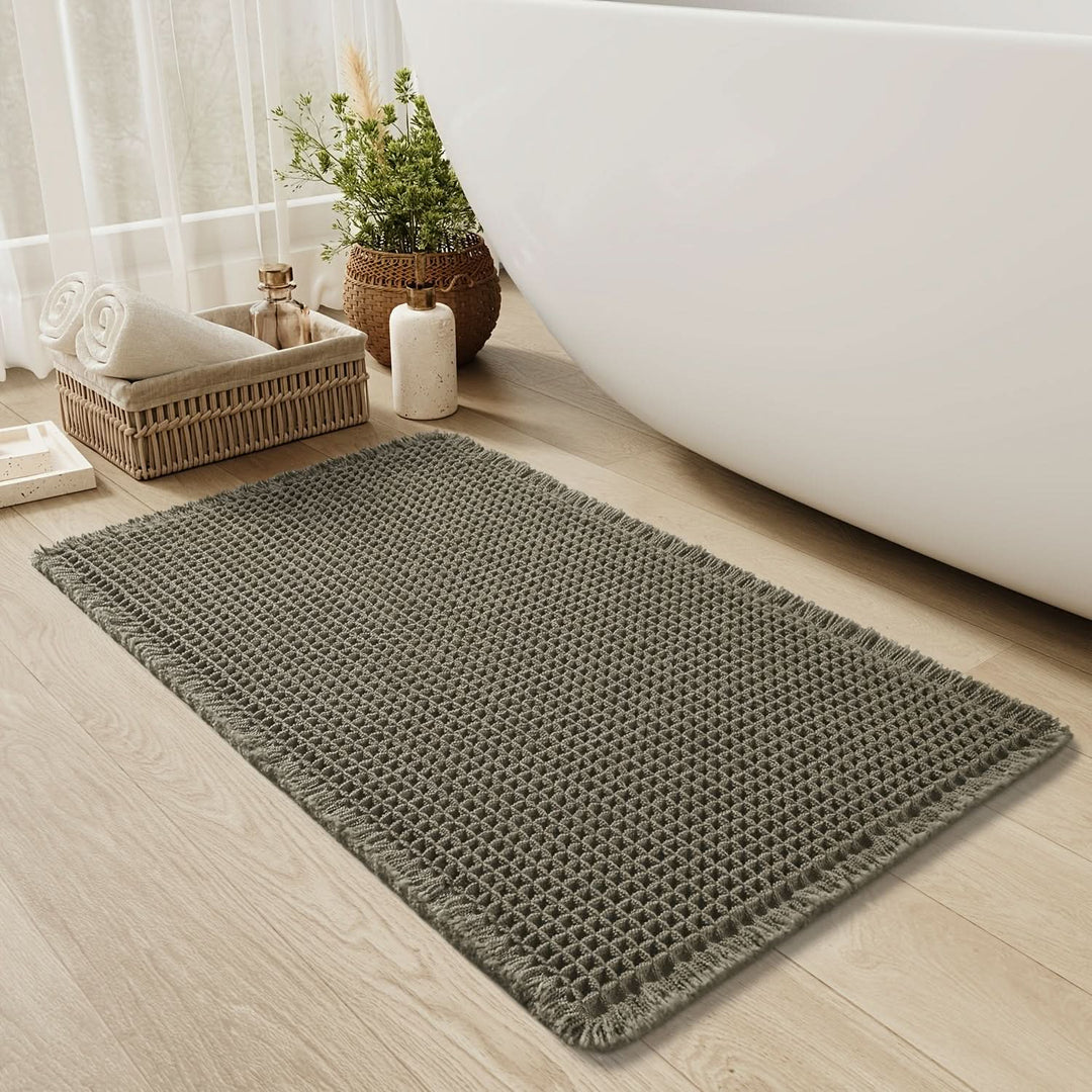 Skanto | AbsorbEase | Waffle Bath Mat with Fringes – Quick-Dry & Non-Slip