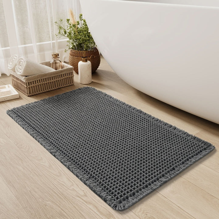 Skanto | AbsorbEase | Waffle Bath Mat with Fringes – Quick-Dry & Non-Slip