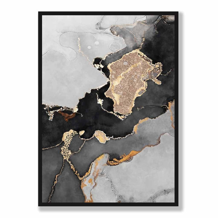 Abstrakt kunstplakat nr. 1 i svart, grått og gull