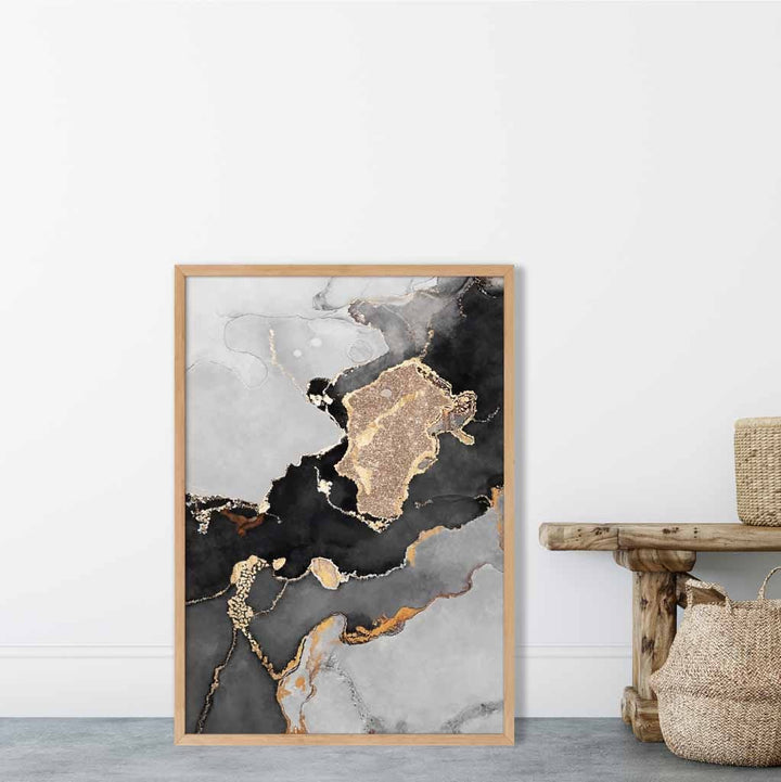 Abstrakt kunstplakat nr. 1 i svart, grått og gull