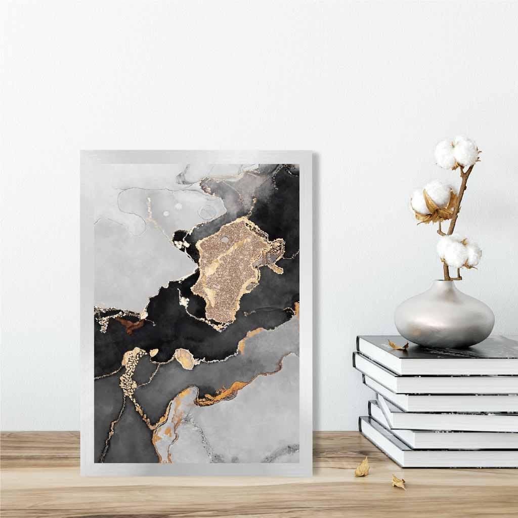 Abstrakt kunstplakat nr. 1 i svart, grått og gull