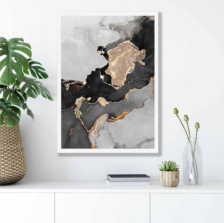 Abstrakt kunstplakat nr. 1 i svart, grått og gull