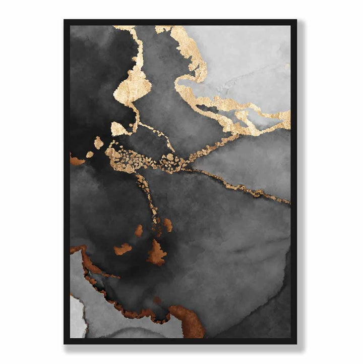 Abstrakt kunstplakat nr. 2 i svart, grått og gull