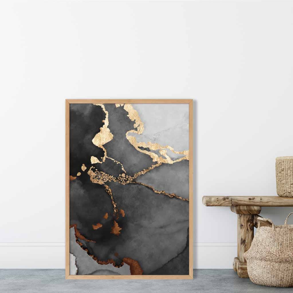 Abstrakt kunstplakat nr. 2 i svart, grått og gull