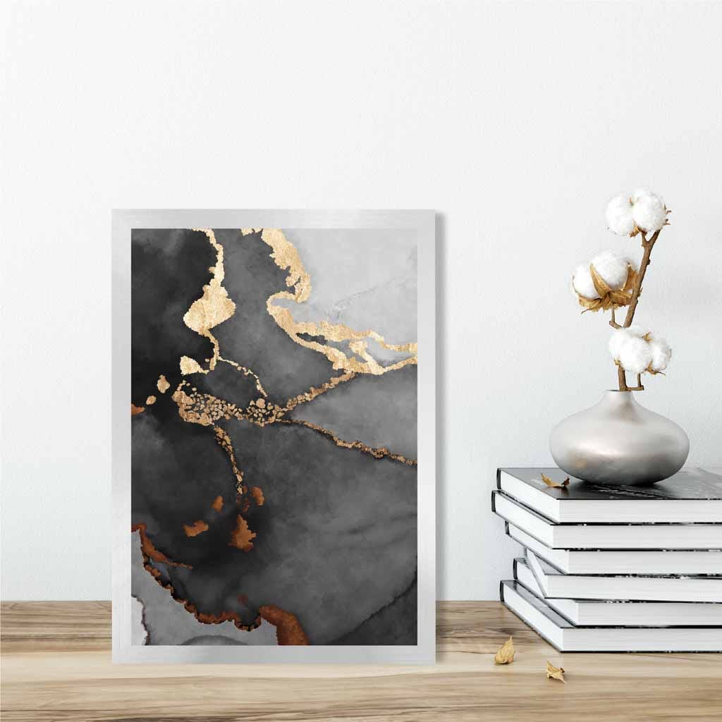 Abstrakt kunstplakat nr. 2 i svart, grått og gull