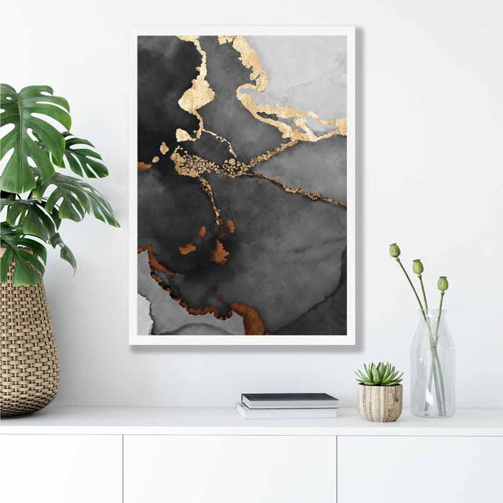 Abstrakt kunstplakat nr. 2 i svart, grått og gull