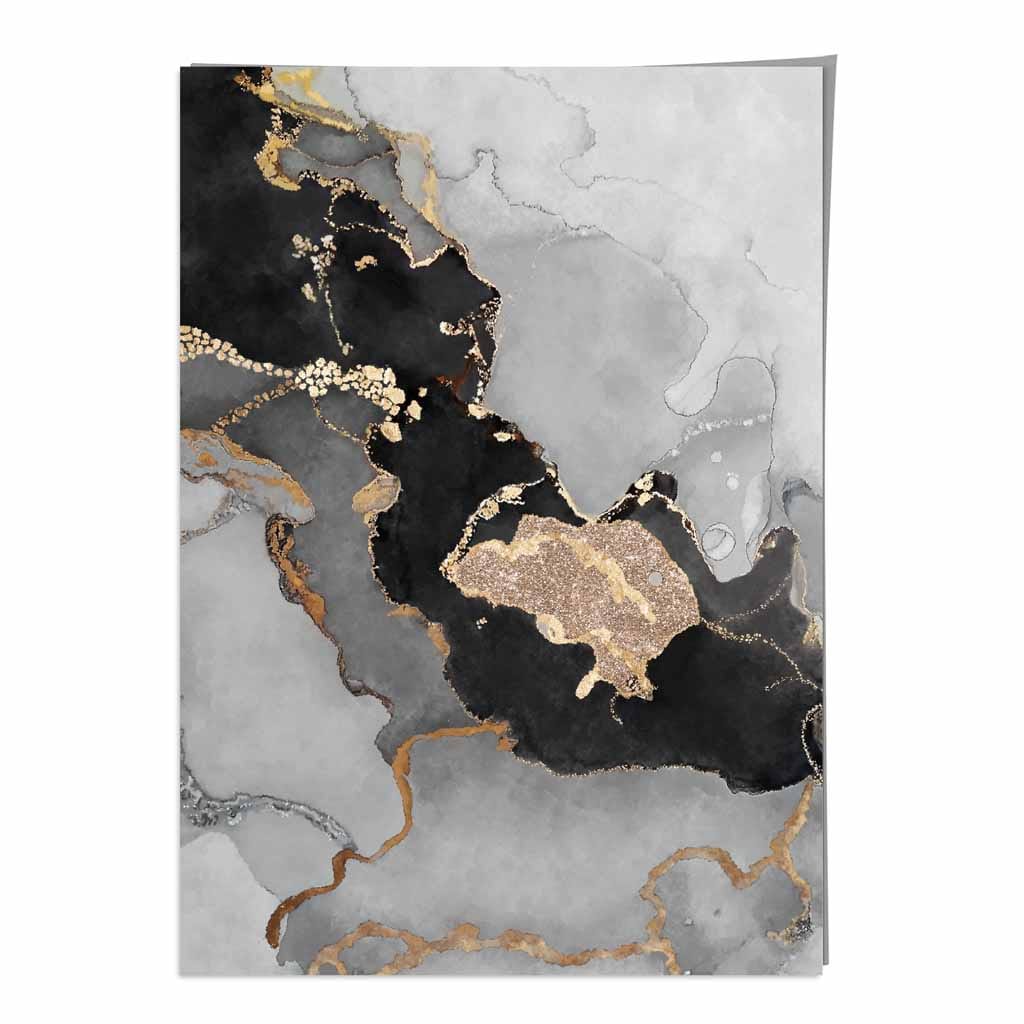 Abstrakt kunstplakat nr. 3 i svart, grått og gull
