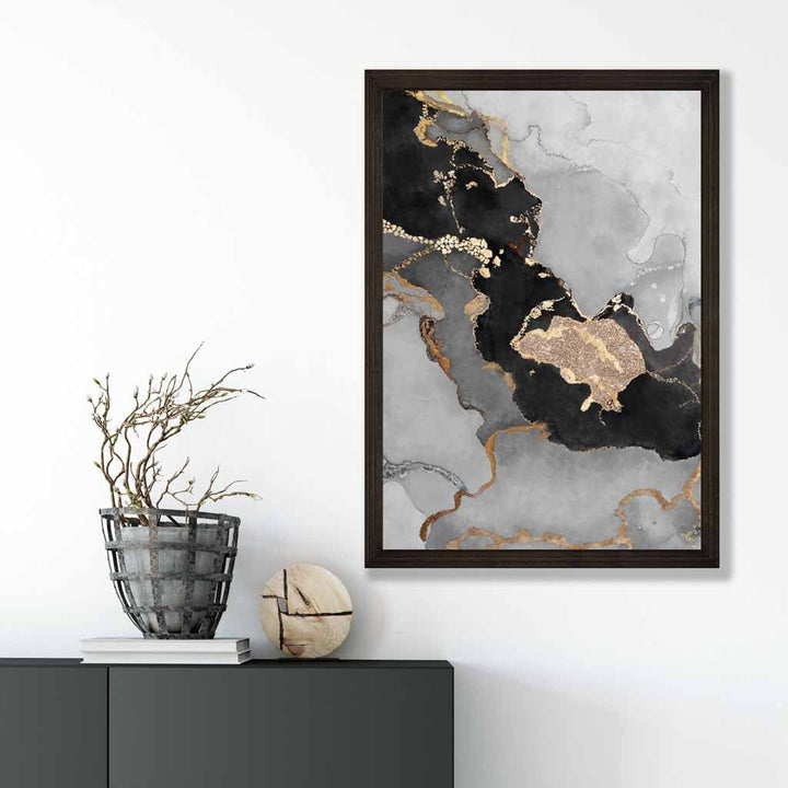 Abstrakt kunstplakat nr. 3 i svart, grått og gull