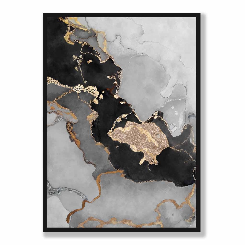 Abstrakt kunstplakat nr. 3 i svart, grått og gull