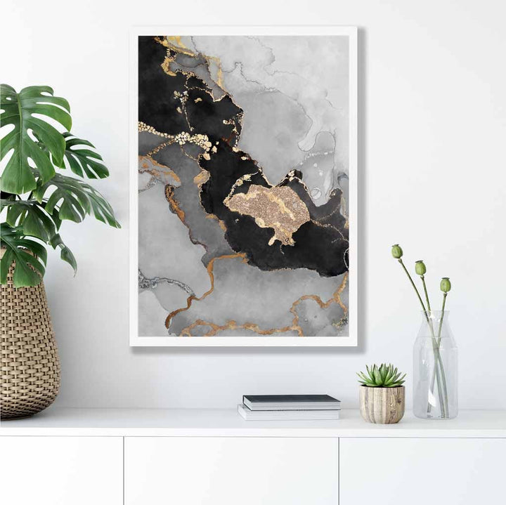Abstrakt kunstplakat nr. 3 i svart, grått og gull