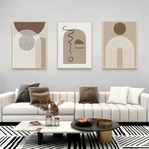 Abstrakt Beige Brun Minimalistisk Geometrisk Veggkunst Fino Kunstlerlerret Utskrifter Bilder For Moderne Stue Spisestue Kunst For Samtids Hjemmedekorasjon | Skanto