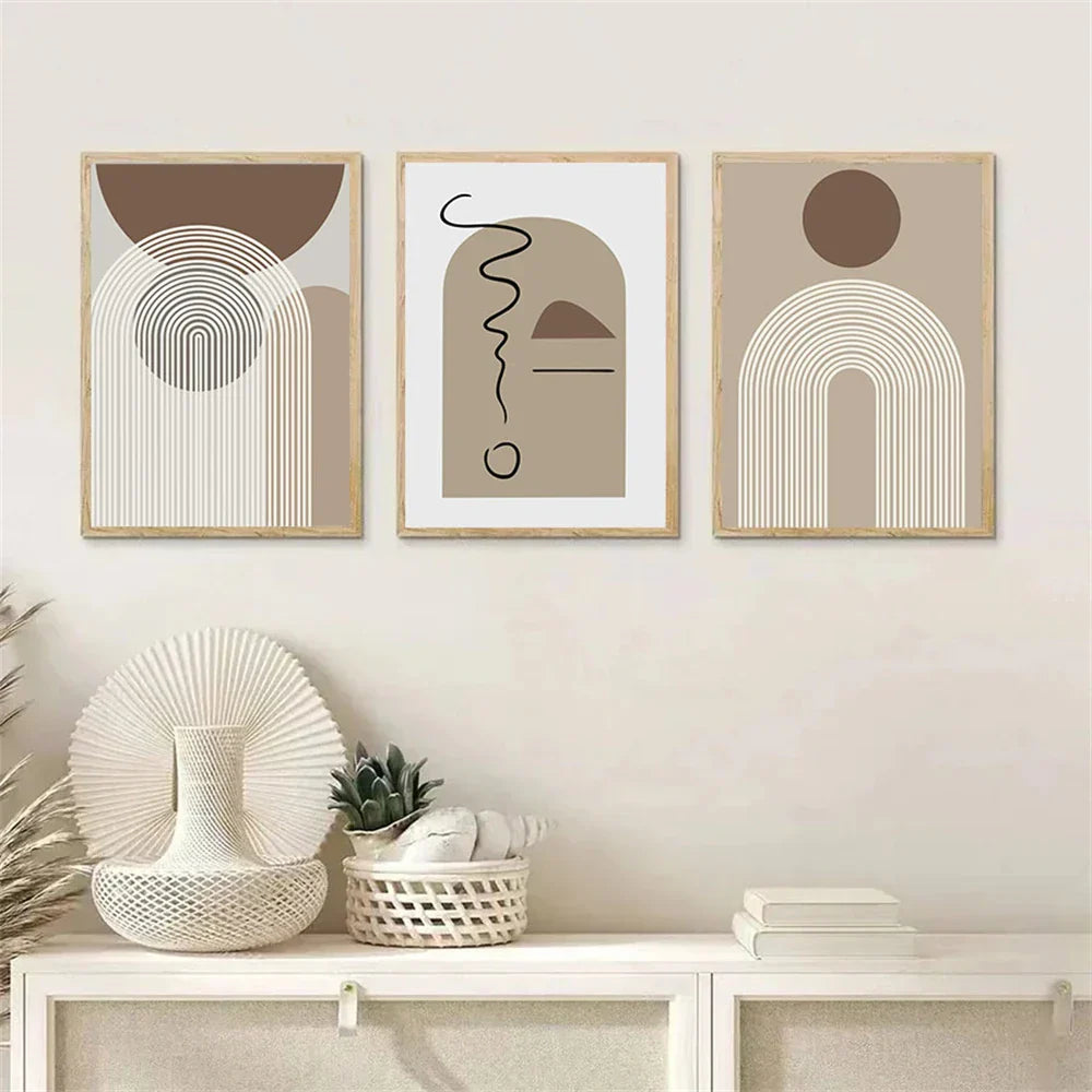 Abstrakt Beige Brun Minimalistisk Geometrisk Veggkunst Fino Kunstlerlerret Utskrifter Bilder For Moderne Stue Spisestue Kunst For Samtids Hjemmedekorasjon | Skanto