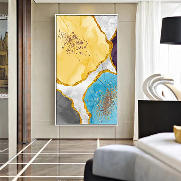 Abstrakt blå gul grå marmor trykk veggkunst fine art lerret trykk bilder for moderne leilighet stue hjemmekontor kunst dekor | Skanto