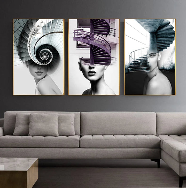 Abstract Fashion Arkitektonisk Motekunst Veggkunst Fine Art Lerretstrykk Bilder For Moderne Leilighet Stue Hjemmekontor Dekor | Skanto
