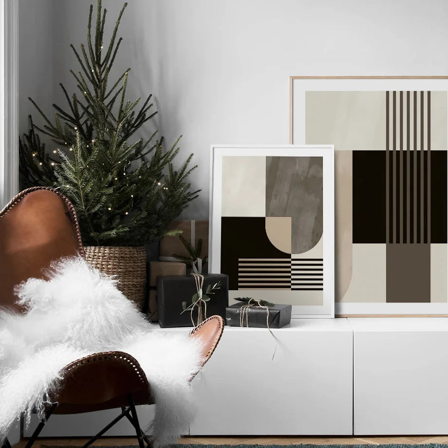 Abstrakt geometriske fargefelt veggkunst Fine Art lerretsutskrifter nøytrale farger bilder for moderne stuer kunst for samtidige interiør | Skanto