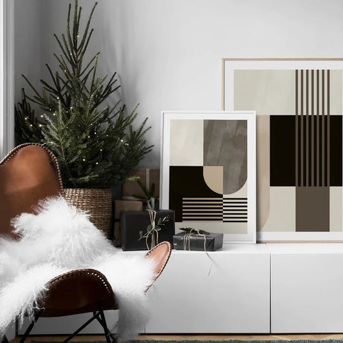 Abstrakt geometriske fargefelt veggkunst Fine Art lerretsutskrifter nøytrale farger bilder for moderne stuer kunst for samtidige interiør | Skanto