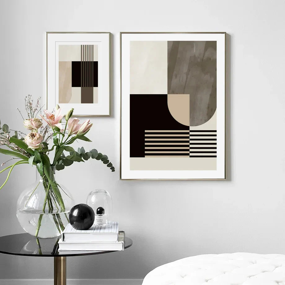 Abstrakt geometriske fargefelt veggkunst Fine Art lerretsutskrifter nøytrale farger bilder for moderne stuer kunst for samtidige interiør | Skanto