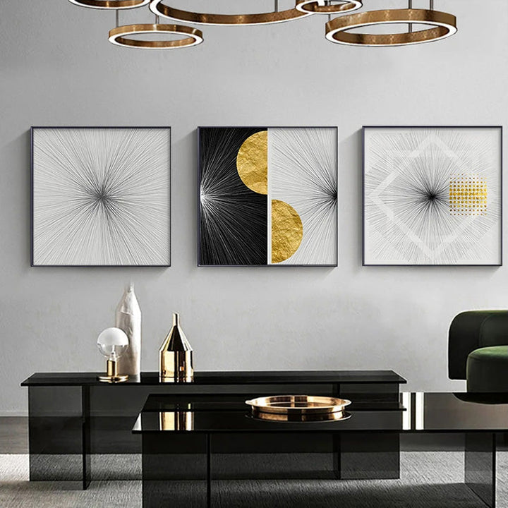Minimalistiske Gyldne Sollinjer Abstrakt Veggkunst Fin Kunst Lerretsutskrifter Kvadratisk Format Bilder For Moderne Leiligheter Stue Kunst For Samtidsinteriører | Skanto