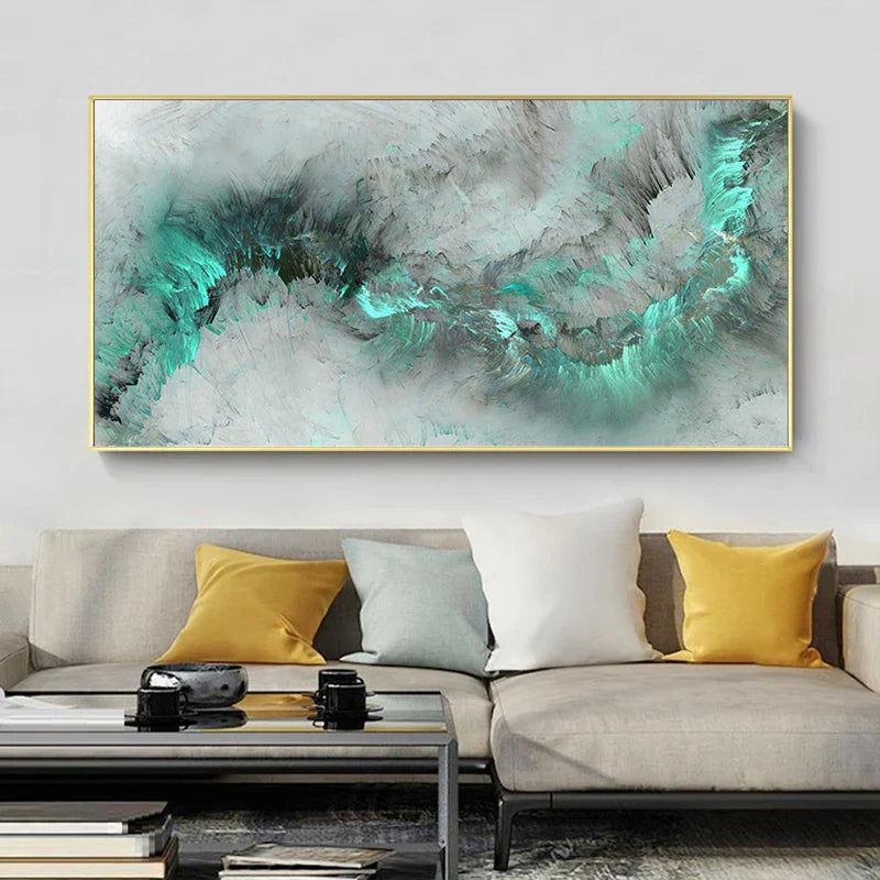 Abstrakt grønne alien-skyer veggkunst Fine Art lerretsutskrifter jadegrønn grå himmel bilde for moderne leilighet-stue kontor dekor | Skanto