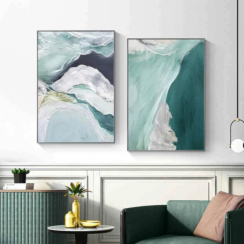 Abstrakt grønn Aqua sandete strand-seascape veggkunst Fine Art lerretsutskrifter bilder for moderne leilighet stue soverom kunstdekorasjon | Skanto
