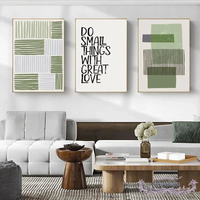 Abstrakt grønn geometrisk linjekunst veggkunst fine kunst lerrettrykk bilder for moderne leilighet stue hjemmekontor kunstdekor | Skanto