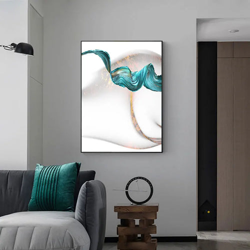 Abstrakt grønn jade flytende økologisk bånd veg Kunsten Fine kunst lerret utskrifter Stilige bilder for stue og spisestue moderne interiørdesign | Skanto