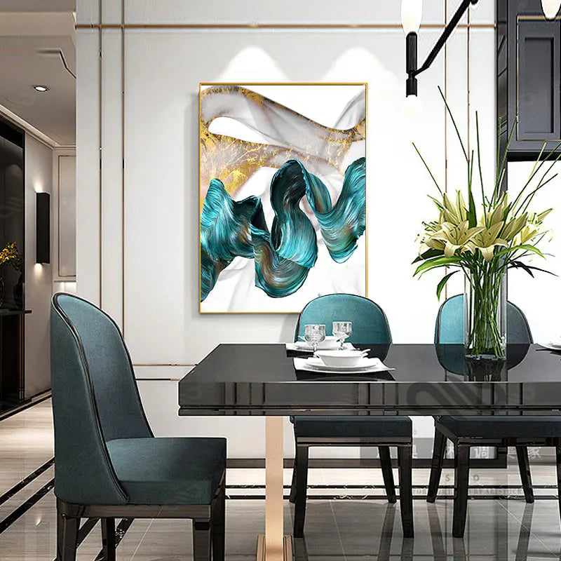 Abstrakt grønn jade flytende økologisk bånd veg Kunsten Fine kunst lerret utskrifter Stilige bilder for stue og spisestue moderne interiørdesign | Skanto