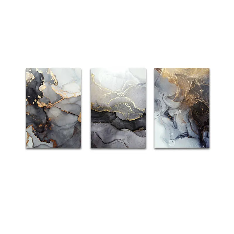 Abstrakt grå gull marmorert veggkunst Fine Art lerretsutskrifter plakatbilder for moderne leilighet stue kunstdekorasjon | Skanto