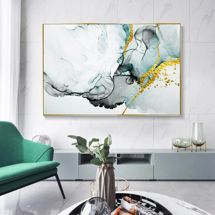 Jade Grønn Grå Gylden Marmor Trykk Abstrakt Vegkunstopplevelse Fin Kunst Lærredstrykk Bilder For Moderne Stue Hjemmekontor Kunst Dekor | Skanto