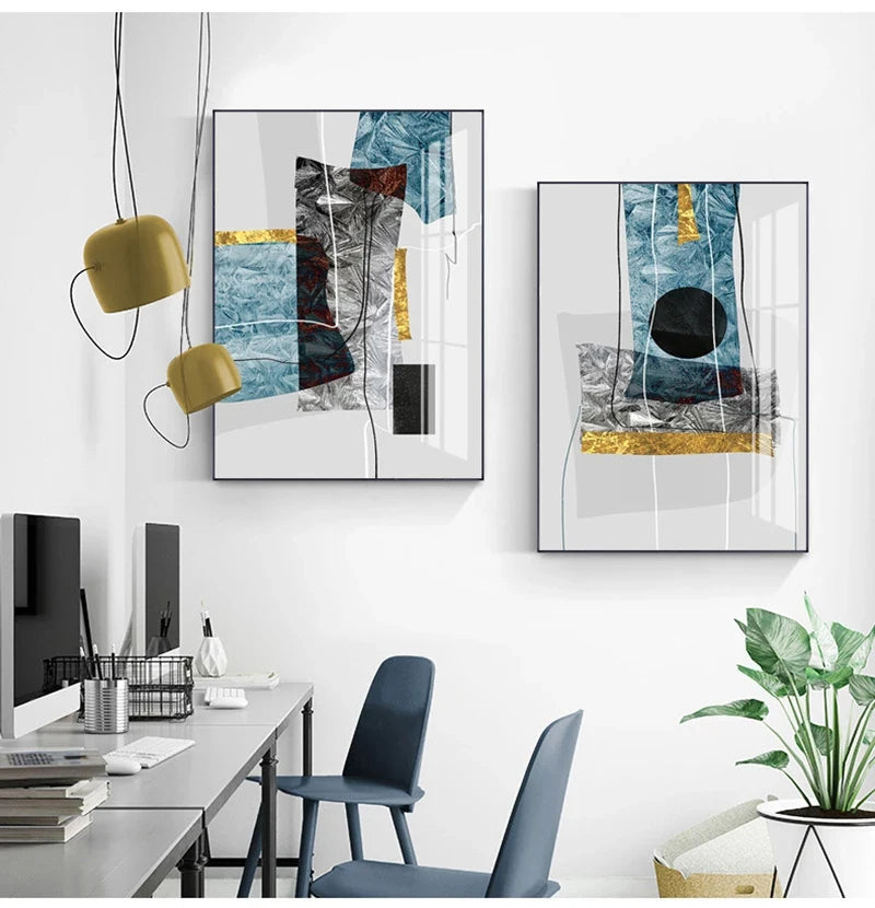 Abstrakt Minimalistisk Blå Nordisk Is Geometrisk Veggkunst Fine Art Lerrettrykk Plakater Bilder For Moderne Leilighet Stue Kunst Dekor | Skanto