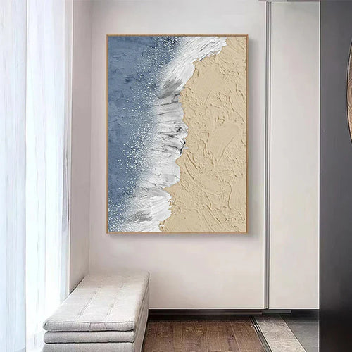 Abstrakt sandkystlandskap veggbilde Fin kunstler lerret trykk Teksturert penselstrøk design havbølger bilder for stue inngangshall kunstdekor | Skanto