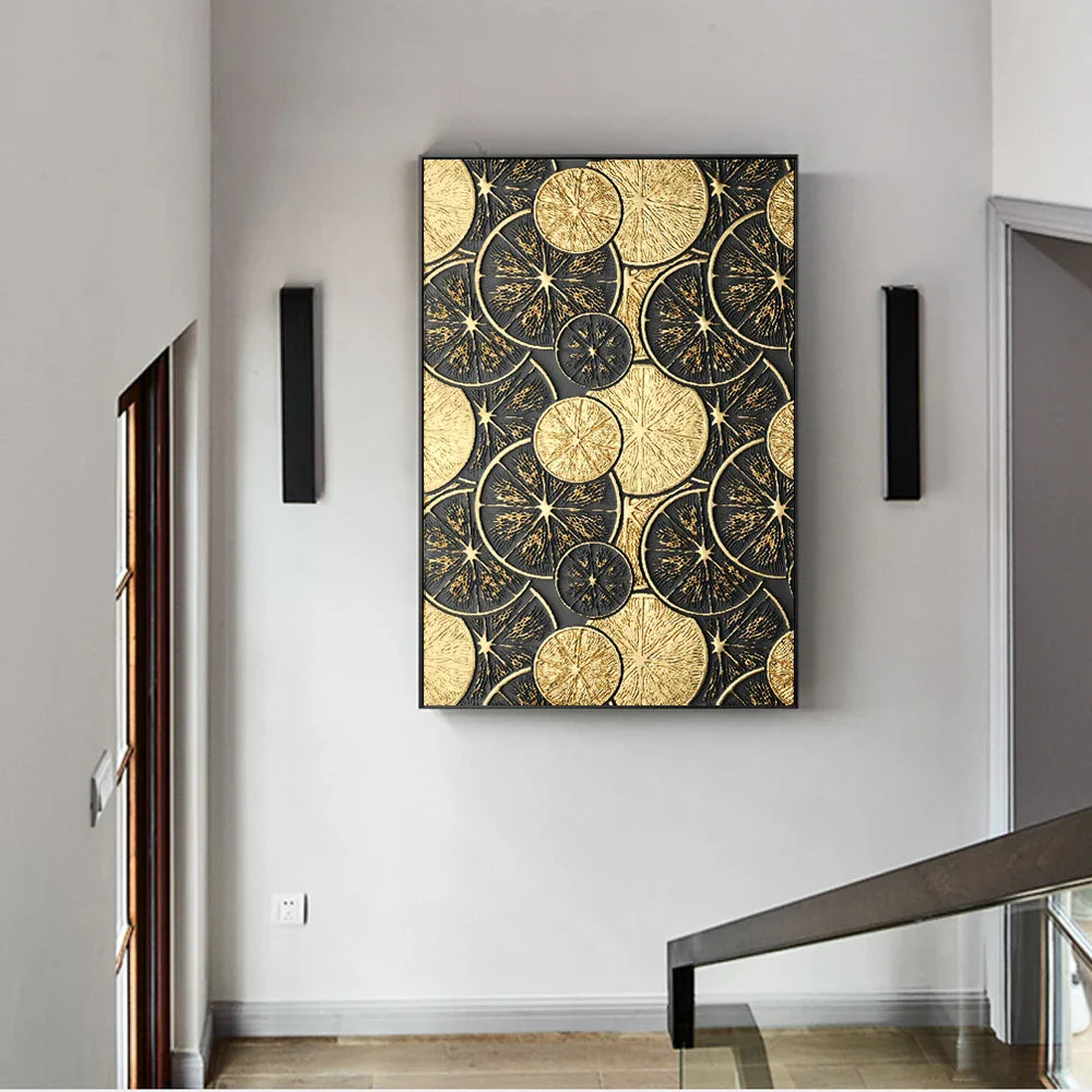 Abstrakt Vintage Organisk Gull Svart Veggkunst Fine Art Lærredstrykk Moderne Bilder For Stue Spisestue Inngang Foyer Kunst | Skanto
