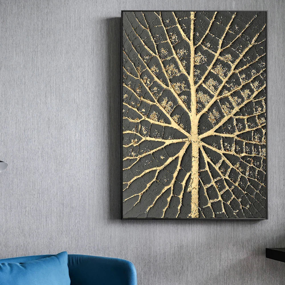Abstrakt Vintage Organisk Gull Svart Veggkunst Fine Art Lærredstrykk Moderne Bilder For Stue Spisestue Inngang Foyer Kunst | Skanto
