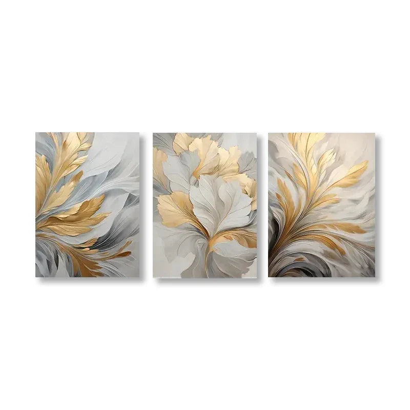 Sett med 3 stk Abstrakte Hvite Gyldne Blader Florale Veggkunst Fine Kunstlerrettrykk Moderne Botaniske Bilder For Stue Spisestue Soverom Kunst Dekor | Skanto