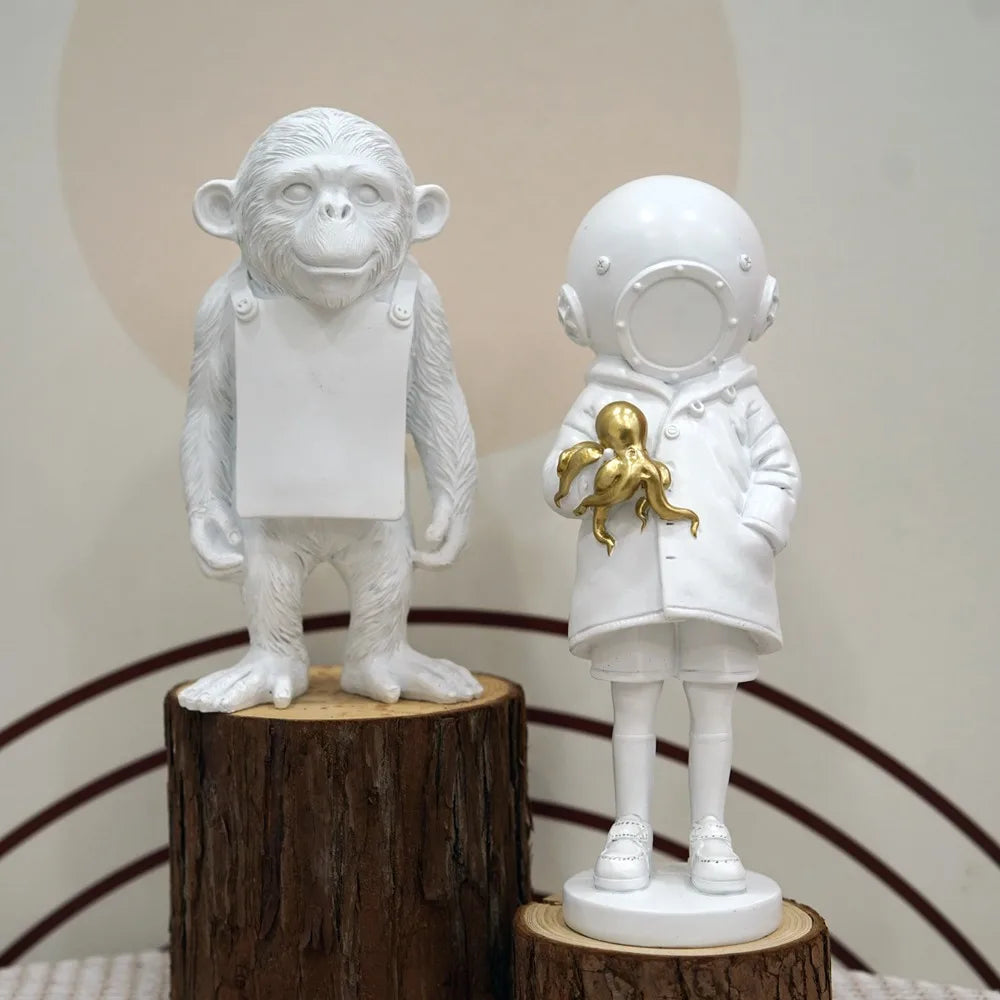 Skanto | Dropshipping Banksy Skulptur Kolleksjon Blomst Kastende Statue Pop Kunst Moderne Ballongjente Figur Kontor Hjem Dekorasjon