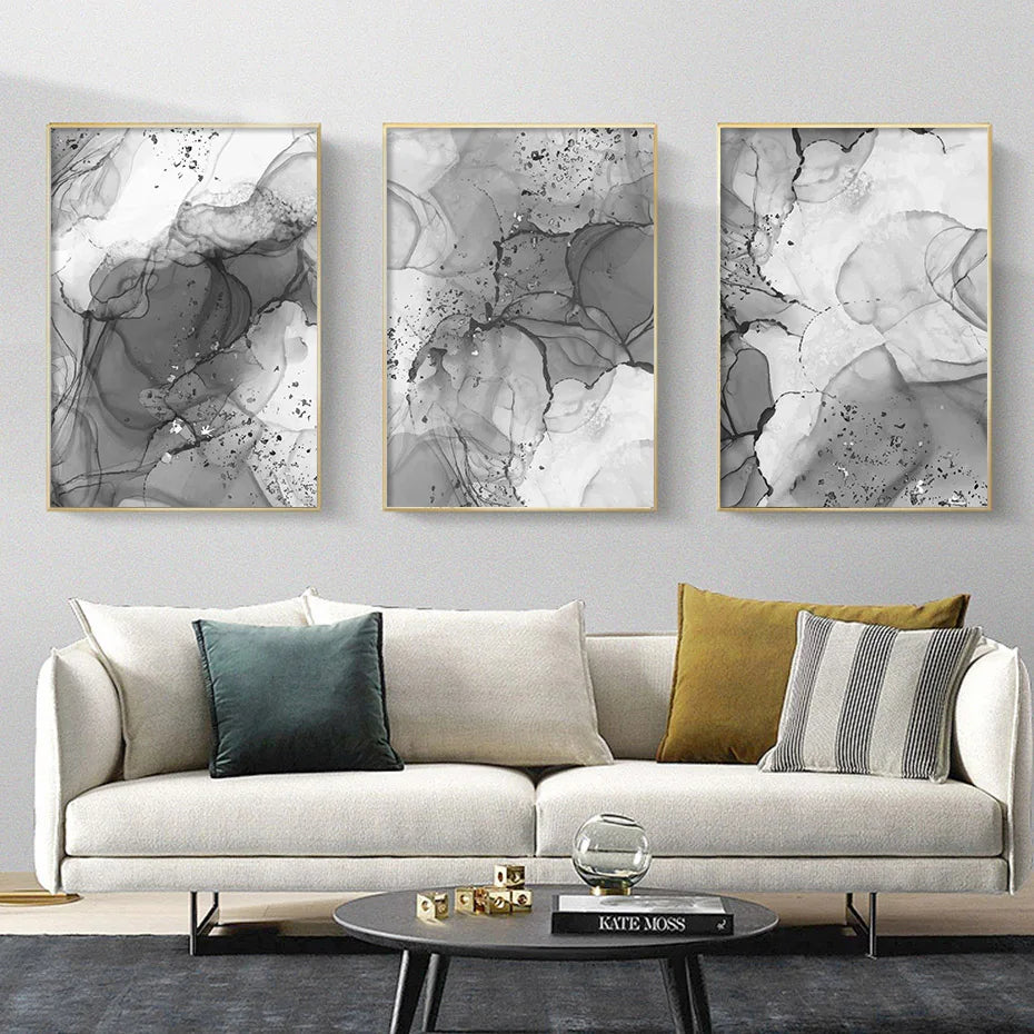 Moderne Grå Flytende Marmor Print Veggkunst Fine Art Lerretsutskrifter Abstrakt Svart Hvit Plakatbilder For Stue Hjemmekontor Kunst Dekor | Skanto