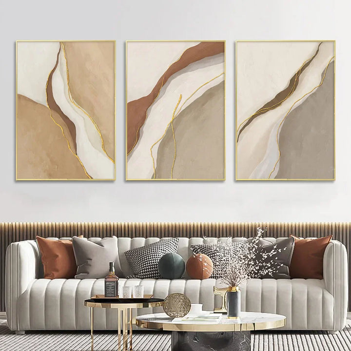 Moderne Geomorfiske Abstrakte Veggkunst Kunsttrykk Grå Beige Brun Lerretsbilder For Stue Moderne Hjem Interiør Dekor | Skanto