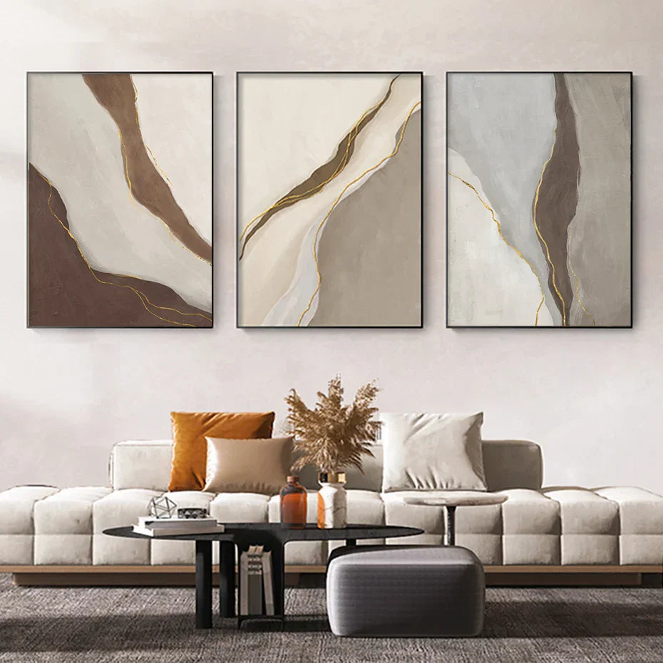 Moderne Geomorfiske Abstrakte Veggkunst Kunsttrykk Grå Beige Brun Lerretsbilder For Stue Moderne Hjem Interiør Dekor | Skanto