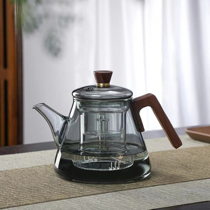 Skanto | Aetheris Glass Brew Tekanne – Varmeresistent Glass Tekanne med Trehåndtak & Infuser (900ml)